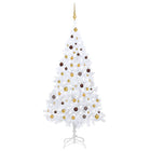 Kunstkerstboom Met Verlichting En Kerstballen 20 Cm Pvc 210 x 110 cm Wit en goud