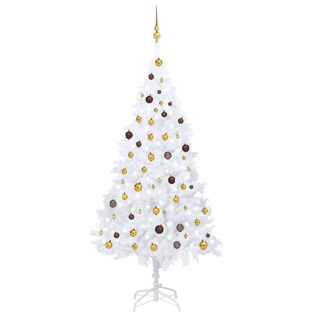 Kunstkerstboom Met Verlichting En Kerstballen 20 Cm Pvc 210 x 110 cm Wit en goud