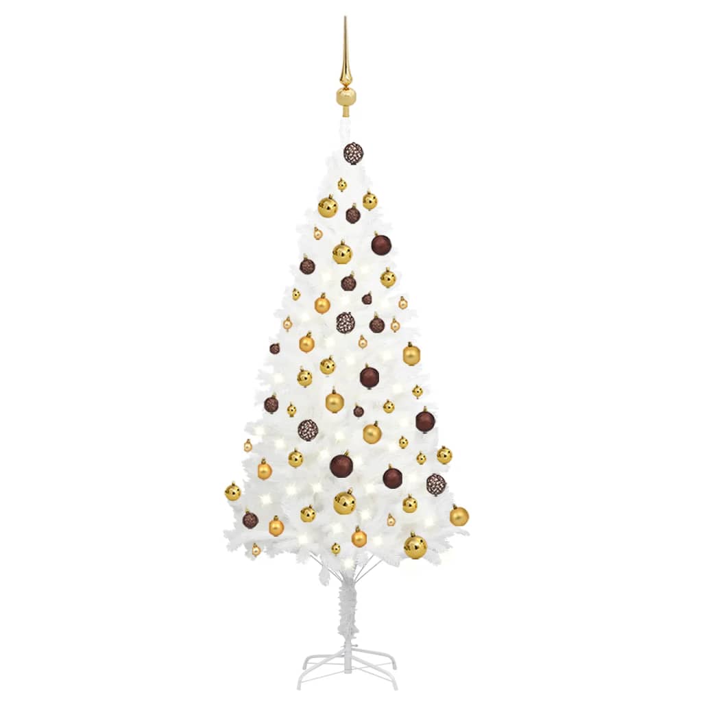 Kunstkerstboom Met Verlichting En Kerstballen 20 Cm Wit 120 x 75 cm Goud