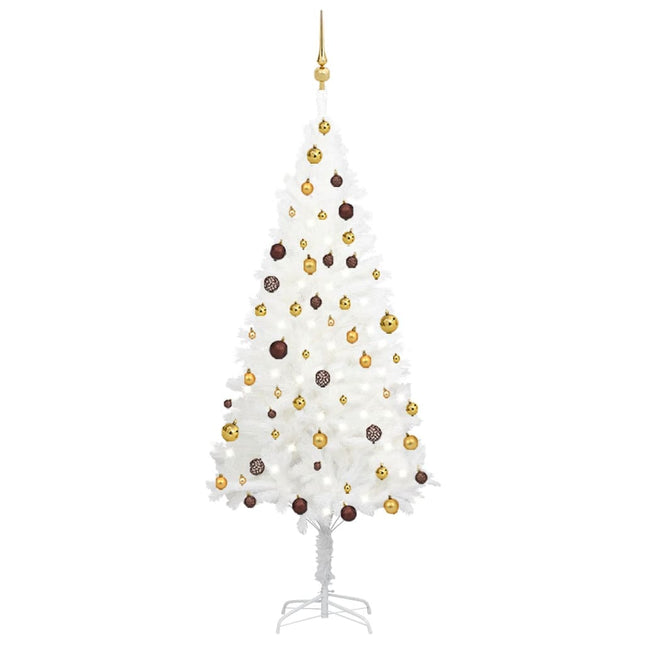 Kunstkerstboom Met Verlichting En Kerstballen 80 Cm Wit 180 x 90 cm Goud