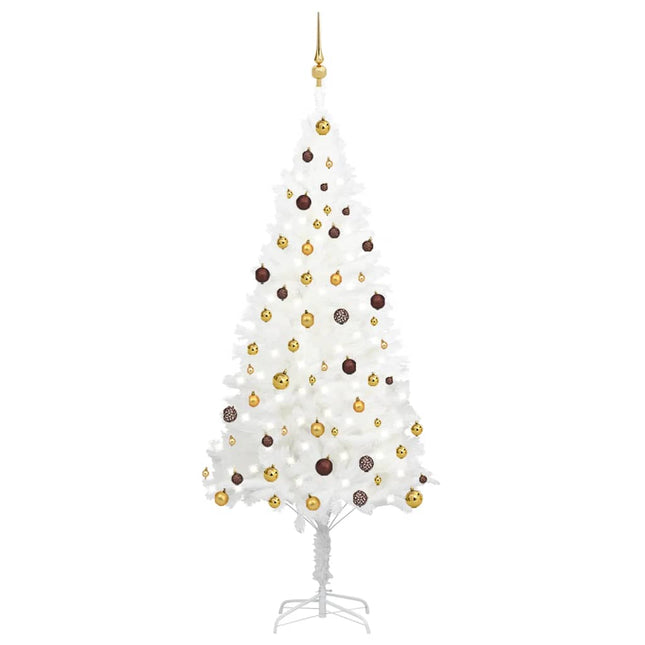 Kunstkerstboom Met Verlichting En Kerstballen 20 Cm Pvc Wit 210 x 105 cm Goud