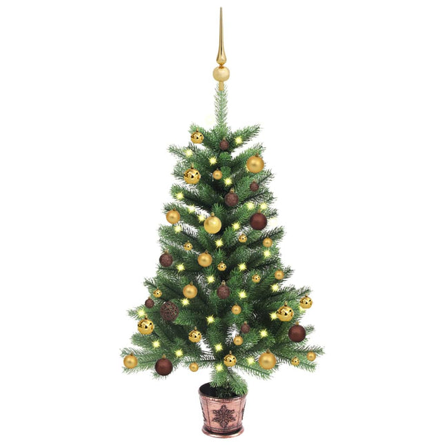 Kunstkerstboom Met Verlichting En Kerstballen 65 Cm Groen 65 x 45 cm Goud