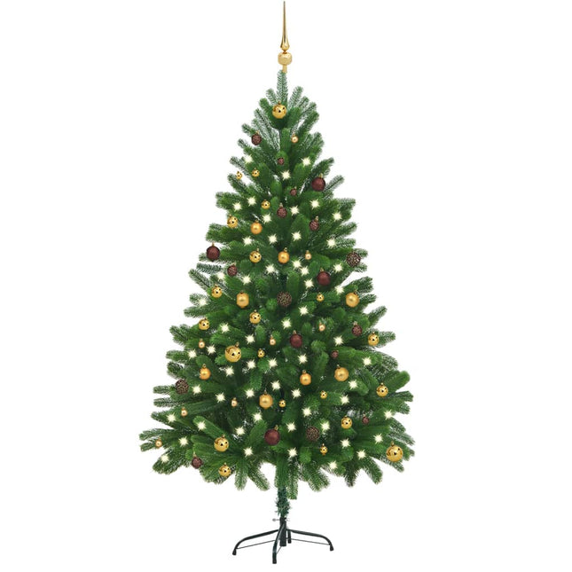 Kunstkerstboom Met Verlichting En Kerstballen 20 Cm Groen 210 x 105 cm Goud