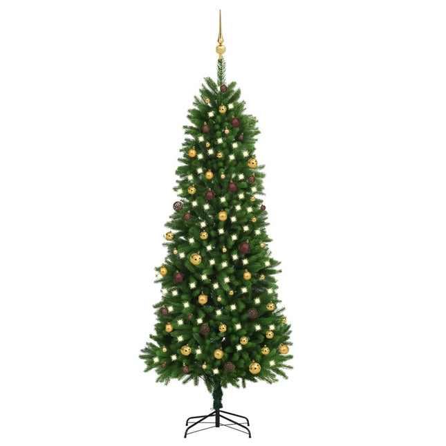 Kunstkerstboom Met Verlichting En Kerstballen 240 Cm Groen 240 x 100 cm Goud