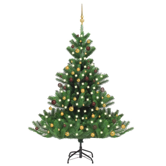 Kunstkerstboom Nordmann met LED's en kerstballen 180 cm groen 180 x 144 cm Goud