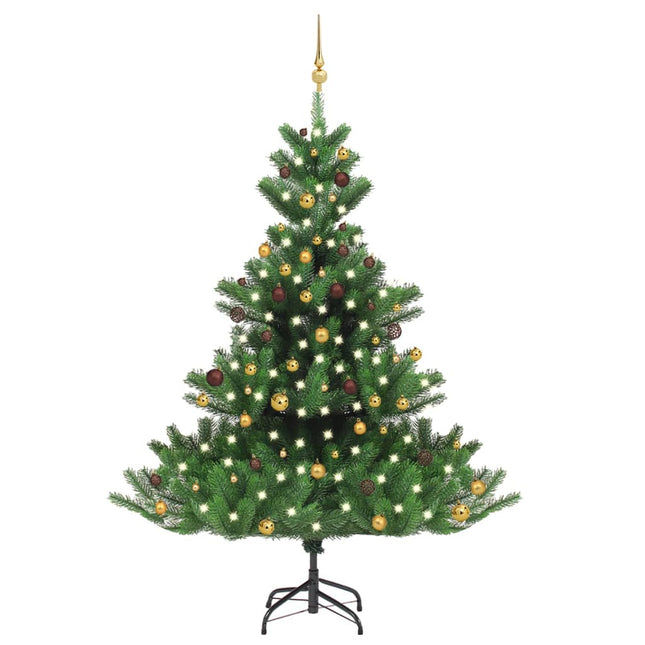 Kunstkerstboom Nordmann met LED's en kerstballen 210 cm groen 210 x 150 cm Goud