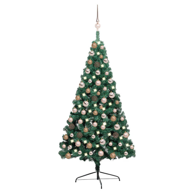 Kunstkerstboom Met Verlichting En Kerstballen Half 20 Cm Groen 120 x 68 cm green and rose