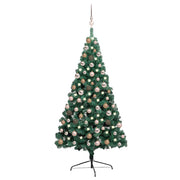 Halve kunstkerstboom 150 cm groen met verlichting en ballen