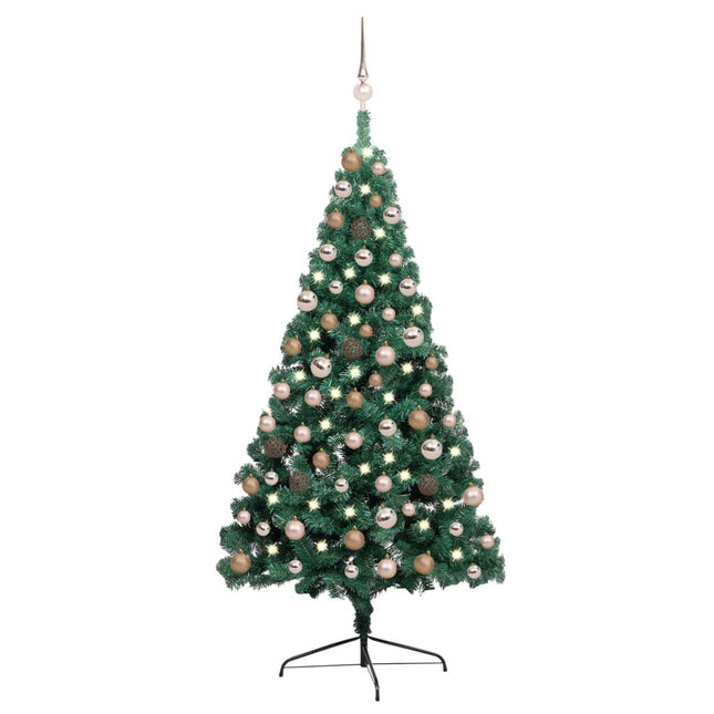 Kunstkerstboom Met Verlichting En Kerstballen Half 50 Cm Groen 150 x 95 cm green and rose