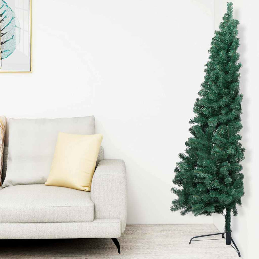 Kunstkerstboom met verlichting en kerstballen half 150 cm groen
