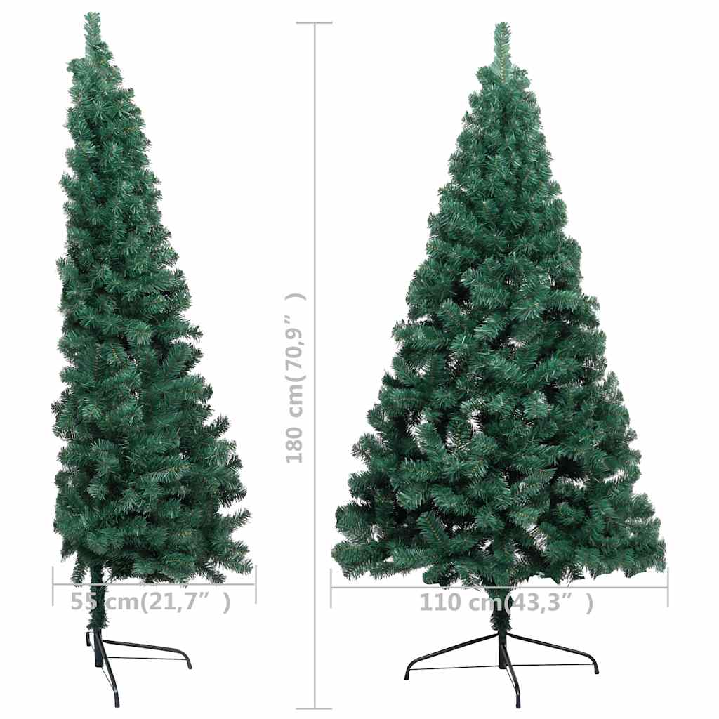 Kunstkerstboom met verlichting en kerstballen half 180 cm groen