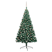Halve kunstkerstboom 210 cm groen met verlichting en ballen