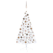 Halve kerstboom 120 cm wit met verlichting en ballen