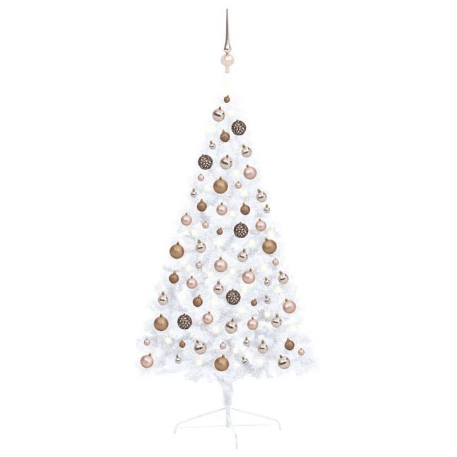 Kunstkerstboom Met Verlichting En Kerstballen Half 20 Cm Wit 120 x 68 cm white and rose