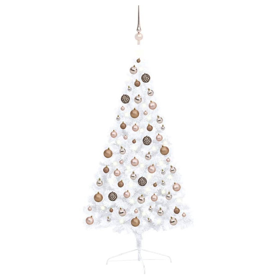 Kunstkerstboom met verlichting en kerstballen half 120 cm wit