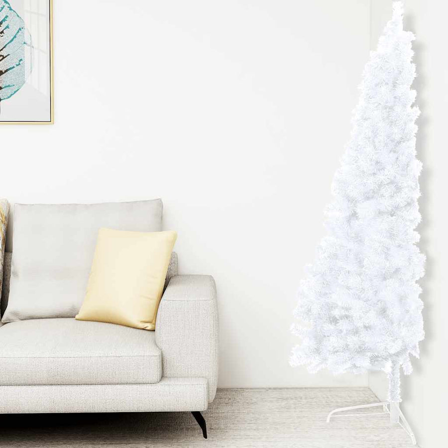 Kunstkerstboom met verlichting en kerstballen half 120 cm wit