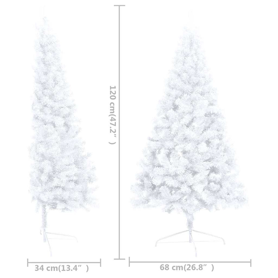 Kunstkerstboom met verlichting en kerstballen half 120 cm wit