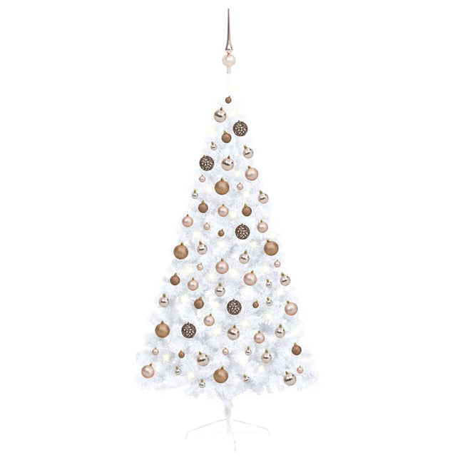 Kunstkerstboom Met Verlichting En Kerstballen Half 50 Cm Wit 150 x 95 cm white and rose