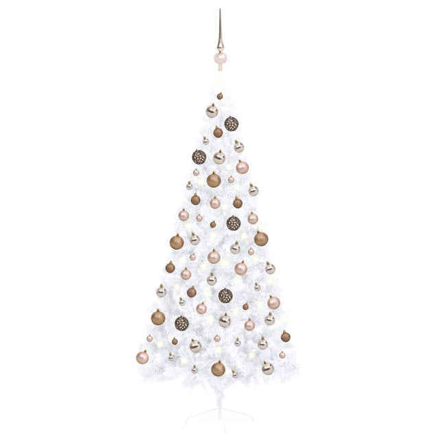 Kunstkerstboom Met Verlichting En Kerstballen Half 80 Cm Wit 180 x 115 cm white and rose