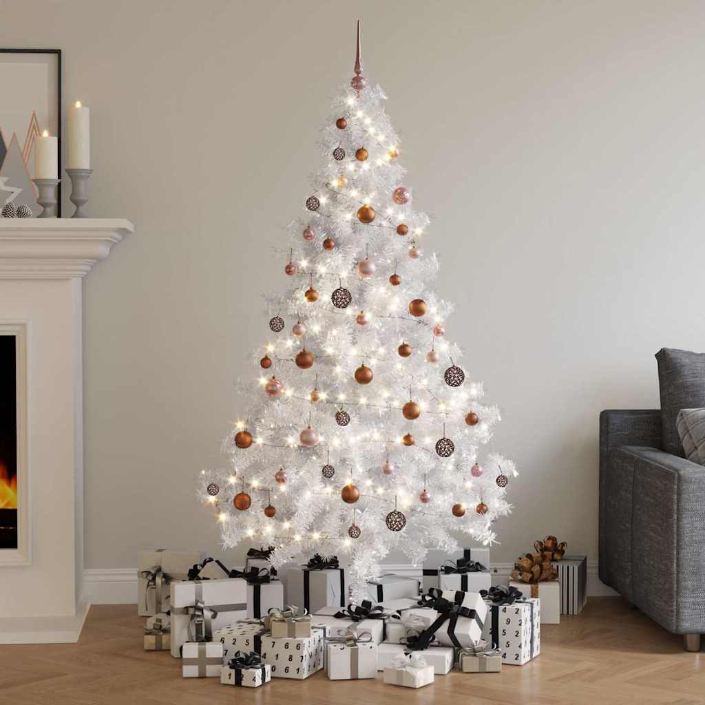 Kunstkerstboom met verlichting en kerstballen half 180 cm wit