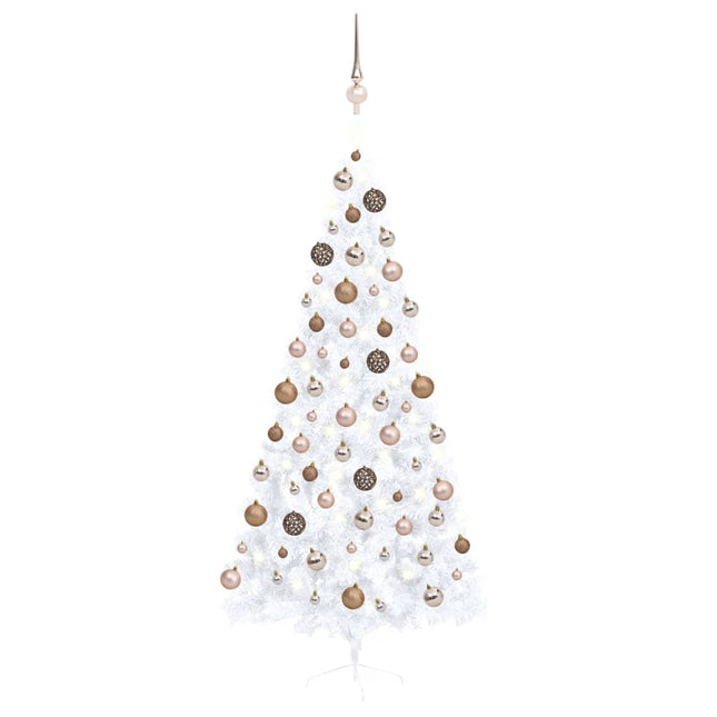 Kunstkerstboom Met Verlichting En Kerstballen Half 20 Cm Wit 210 x 120 cm white and rose