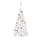 Halve kunstkerstboom 240 cm wit met verlichting en ballen
