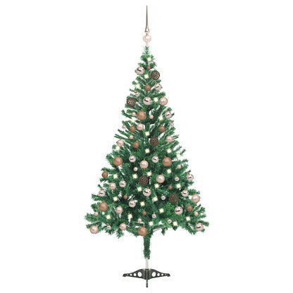 Kunstkerstboom Met Verlichting En Kerstballen 546 Takken 180 Cm 180 x 90 cm groen en roze
