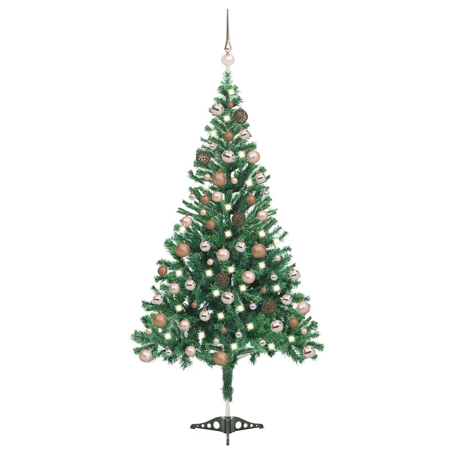 Kunstkerstboom Met Verlichting En Kerstballen 546 Takken 180 Cm 180 x 90 cm groen en roze