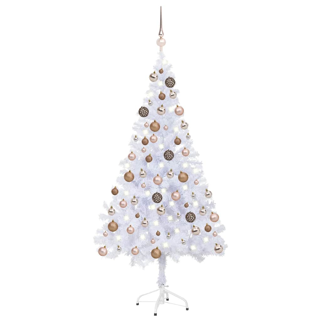 Kunstkerstboom Met Verlichting En Kerstballen 230 Takken 120 Cm 120 x 65 cm wit en rozé