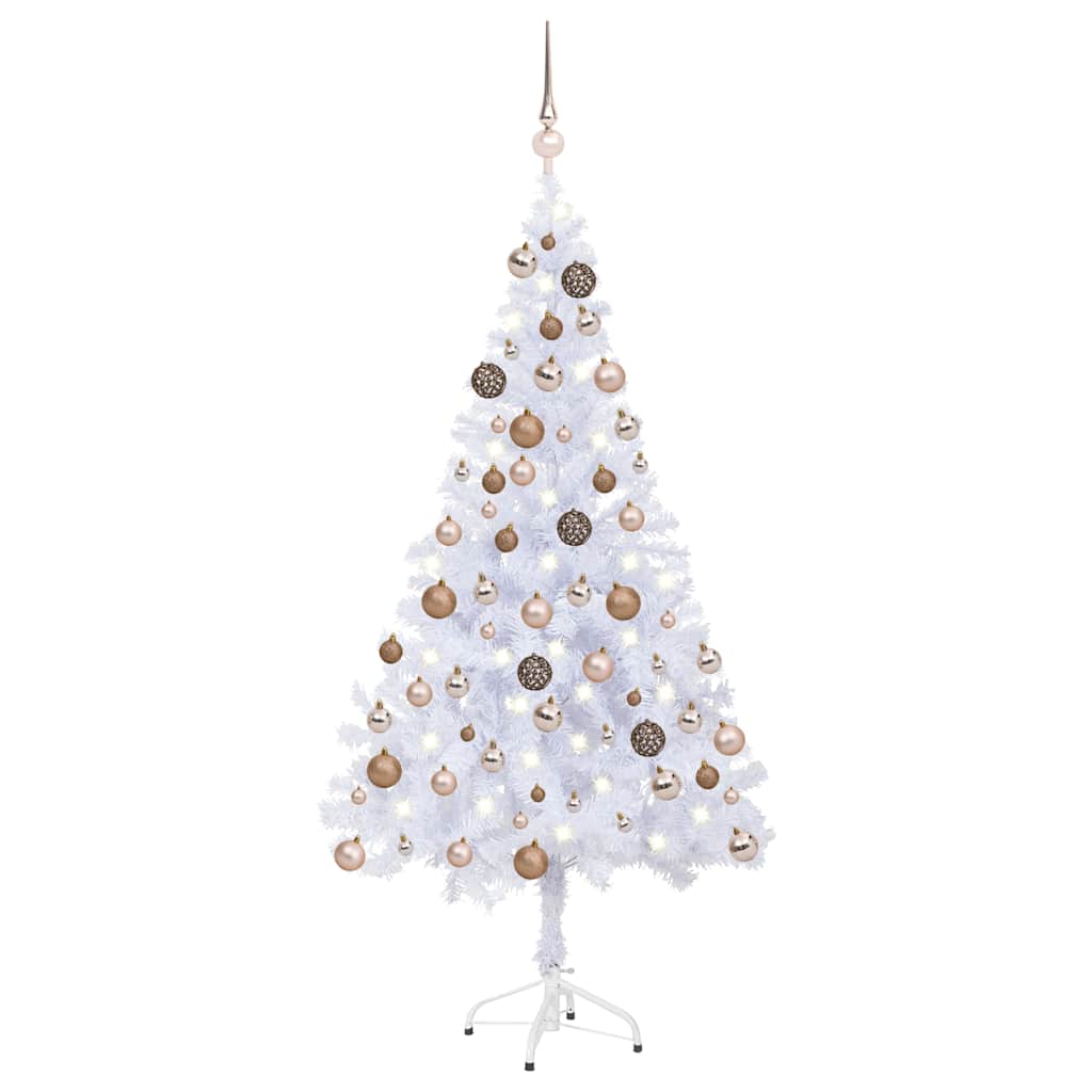 Kunstkerstboom Met Verlichting En Kerstballen 380 Takken 150 Cm 150 x 70 cm wit en rozé