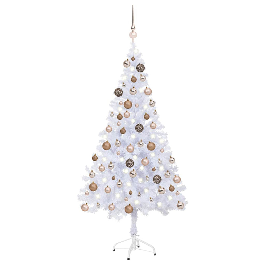 Kunstkerstboom Met Verlichting En Kerstballen 380 Takken 150 Cm 150 x 70 cm wit en rozé
