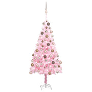Kunstkerstboom 120 cm roze met LED verlichting en ballen