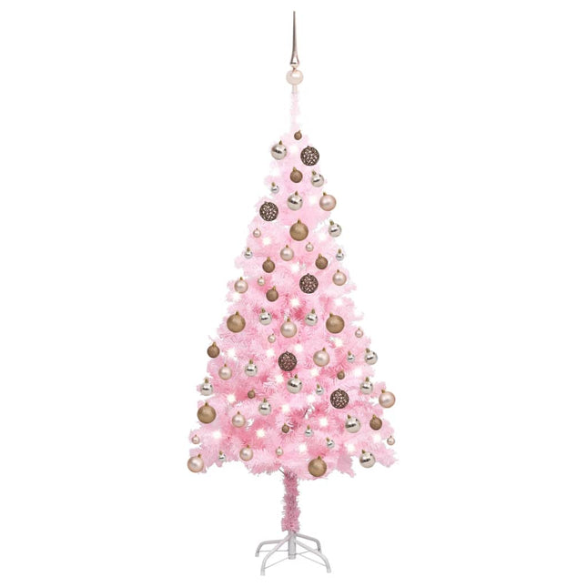 Kunstkerstboom Met Verlichting En Kerstballen 50 Cm Pvc 150 x 75 cm Roze en rosé