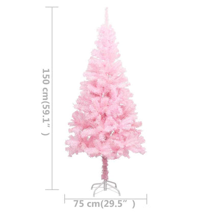 Kunstkerstboom met verlichting en kerstballen 150 cm PVC roze