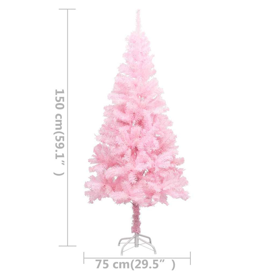 Kunstkerstboom met verlichting en kerstballen 150 cm PVC roze