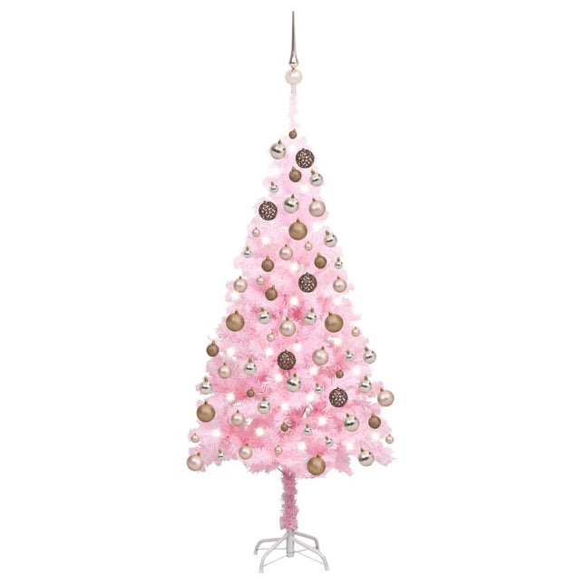 Kunstkerstboom Met Verlichting En Kerstballen 80 Cm Pvc 180 x 93 cm Roze en rosé