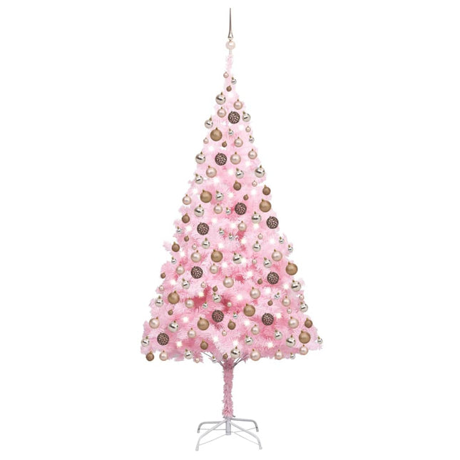 Kunstkerstboom Met Verlichting En Kerstballen 20 Cm Pvc 210 x 120 cm Roze en rosé