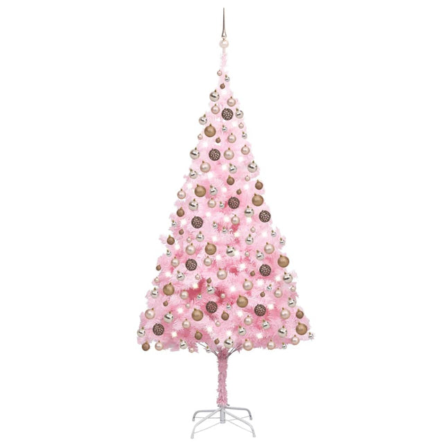 Kunstkerstboom Met Verlichting En Kerstballen 240 Cm Pvc 240 x 120 cm Roze en rosé