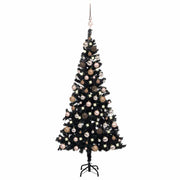 Kunstkerstboom 120 cm zwart met verlichting en ballen