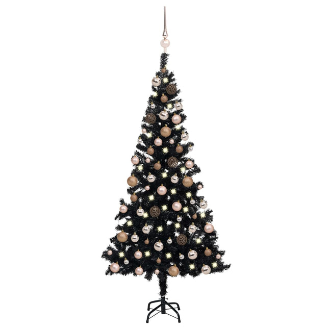 Kunstkerstboom Met Verlichting En Kerstballen 20 Cm Pvc 120 x 65 cm Zwart en rosé