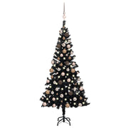 Kunstkerstboom 150 cm zwart met verlichting en kerstballen