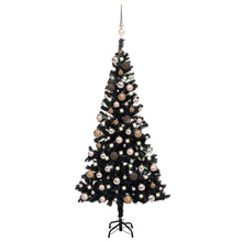 Kunstkerstboom met verlichting en kerstballen 150 cm PVC zwart
