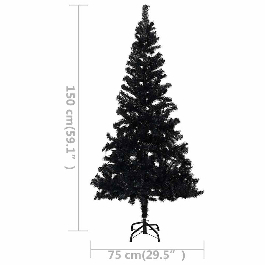 Kunstkerstboom met verlichting en kerstballen 150 cm PVC zwart