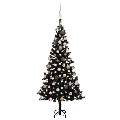 Kunstkerstboom Met Verlichting En Kerstballen 180 Cm Pvc 180 x 93 cm Zwart en rosé