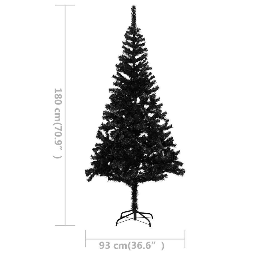 Kunstkerstboom Met Verlichting En Kerstballen 180 Cm Pvc 180 x 93 cm Zwart en rosé