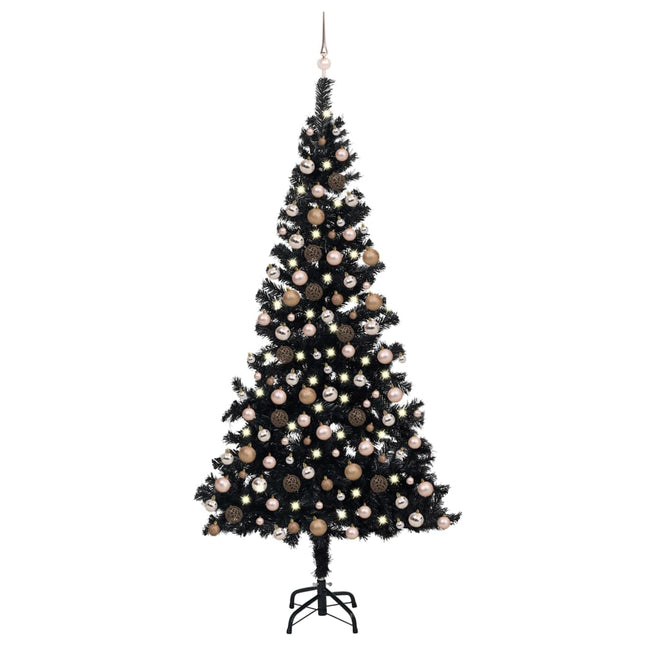 Kunstkerstboom Met Verlichting En Kerstballen 20 Cm Pvc 210 x 120 cm Zwart en rosé