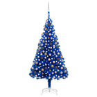 Kunstkerstboom Met Verlichting En Kerstballen 240 Cm Pvc 240 x 120 cm Blauw en rosé