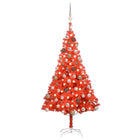 Kunstkerstboom Met Verlichting En Kerstballen 80 Cm Pvc 180 x 93 cm Rood en rosé