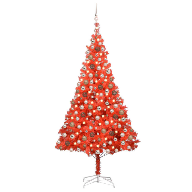 Kunstkerstboom Met Verlichting En Kerstballen 20 Cm Pvc 210 x 120 cm Rood en rosé