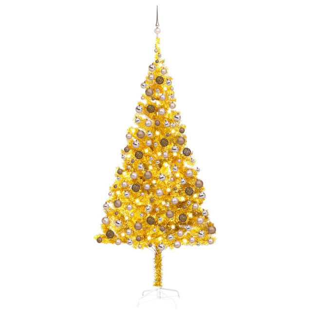 Kunstkerstboom Met Verlichting En Kerstballen 20 Cm Pet Goud 210 x 120 cm Goudkleurig en rosé